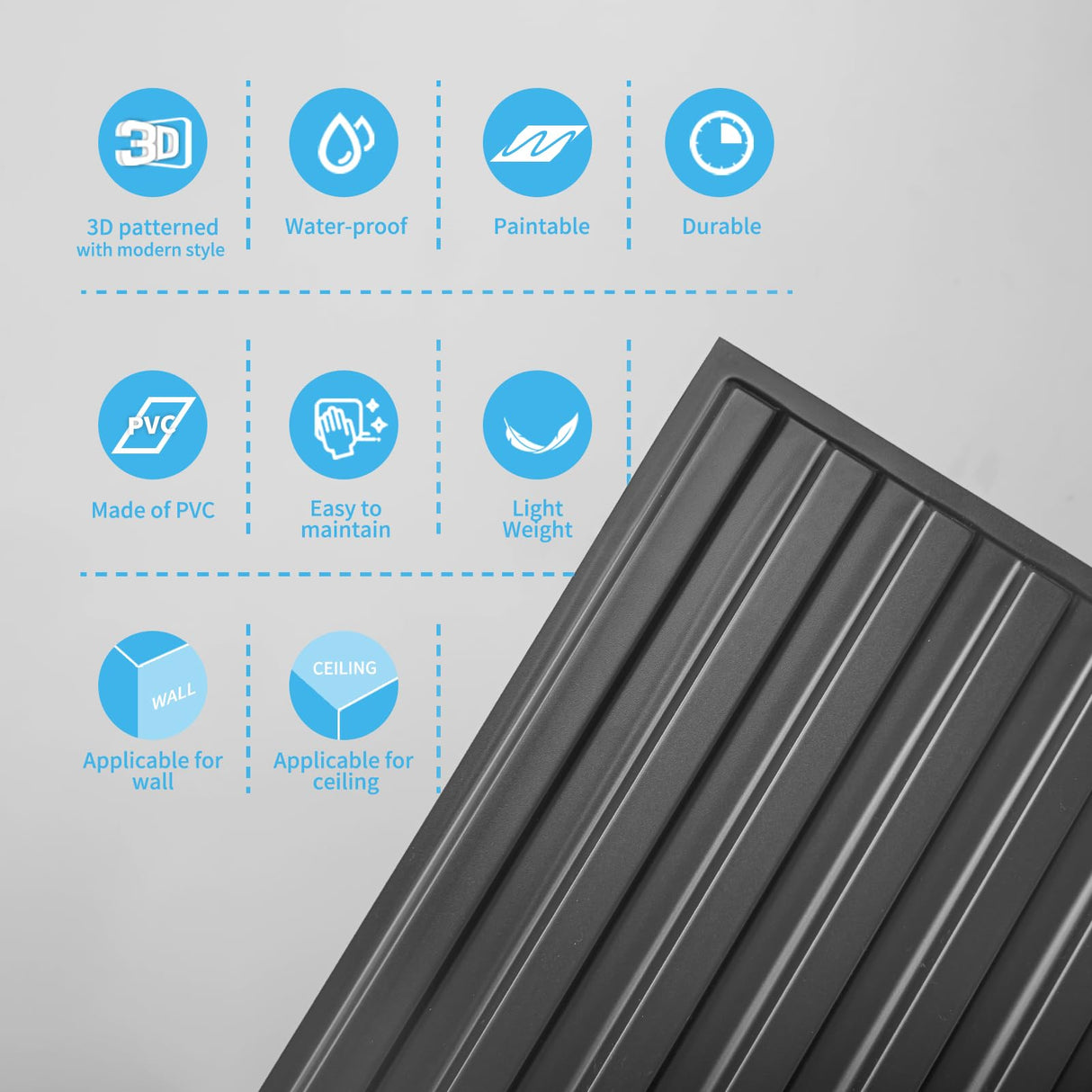 Art3d 12-Pack Slat Design 3D Wall Panels for Interior Wall Decor, 2x4 FT PVC Decorative Drop Ceiling Tiles - Black Art3d