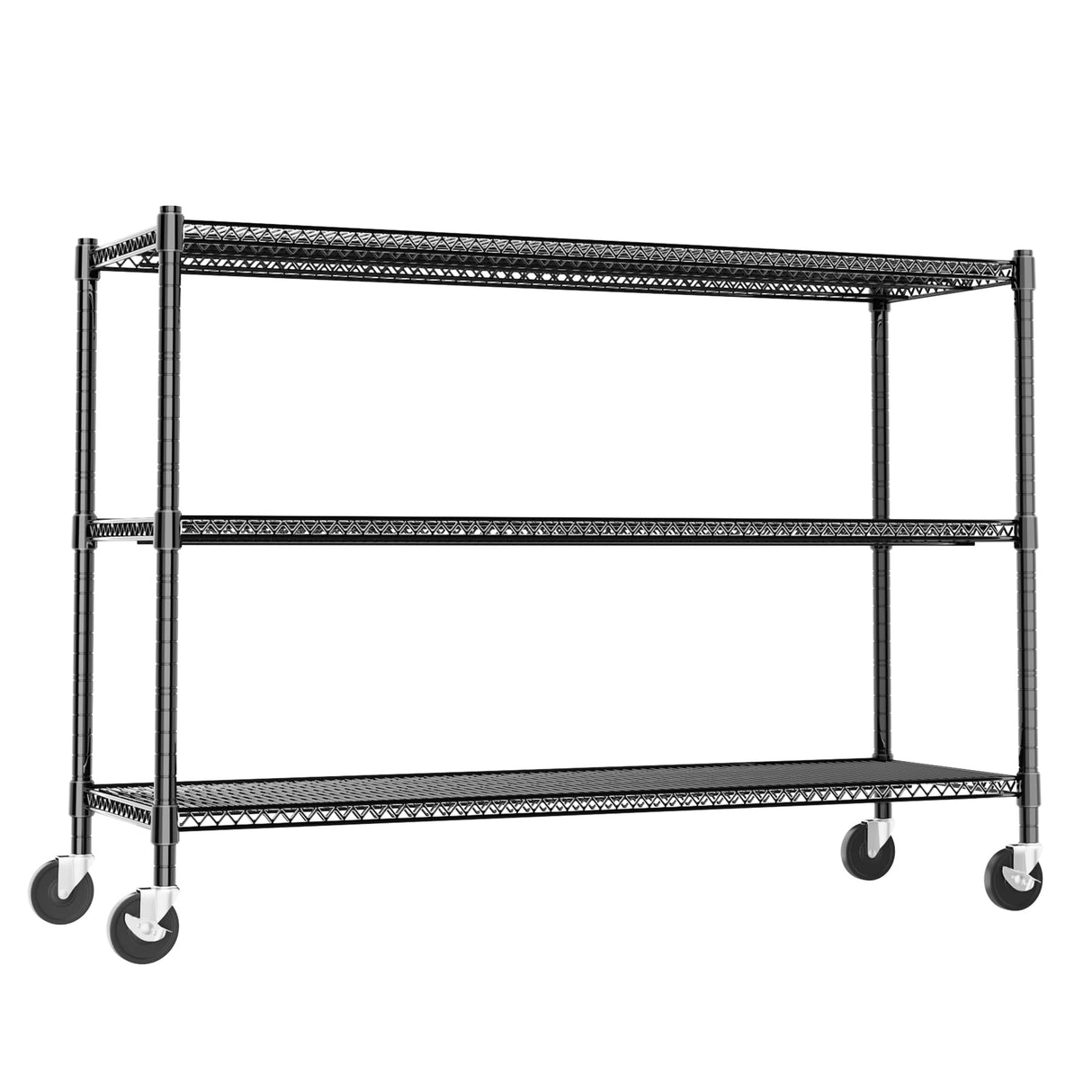 Heavy Duty Shelving, 51.6" H Garage Shelving Unit with Wheels, 3-Tier Garage Storage Shelves Metal Shelves Rack, Adjustable Industrial Shelving for Warehouse Storage, 60" W x 24" D x 51.6" H, Black GIOTORENT