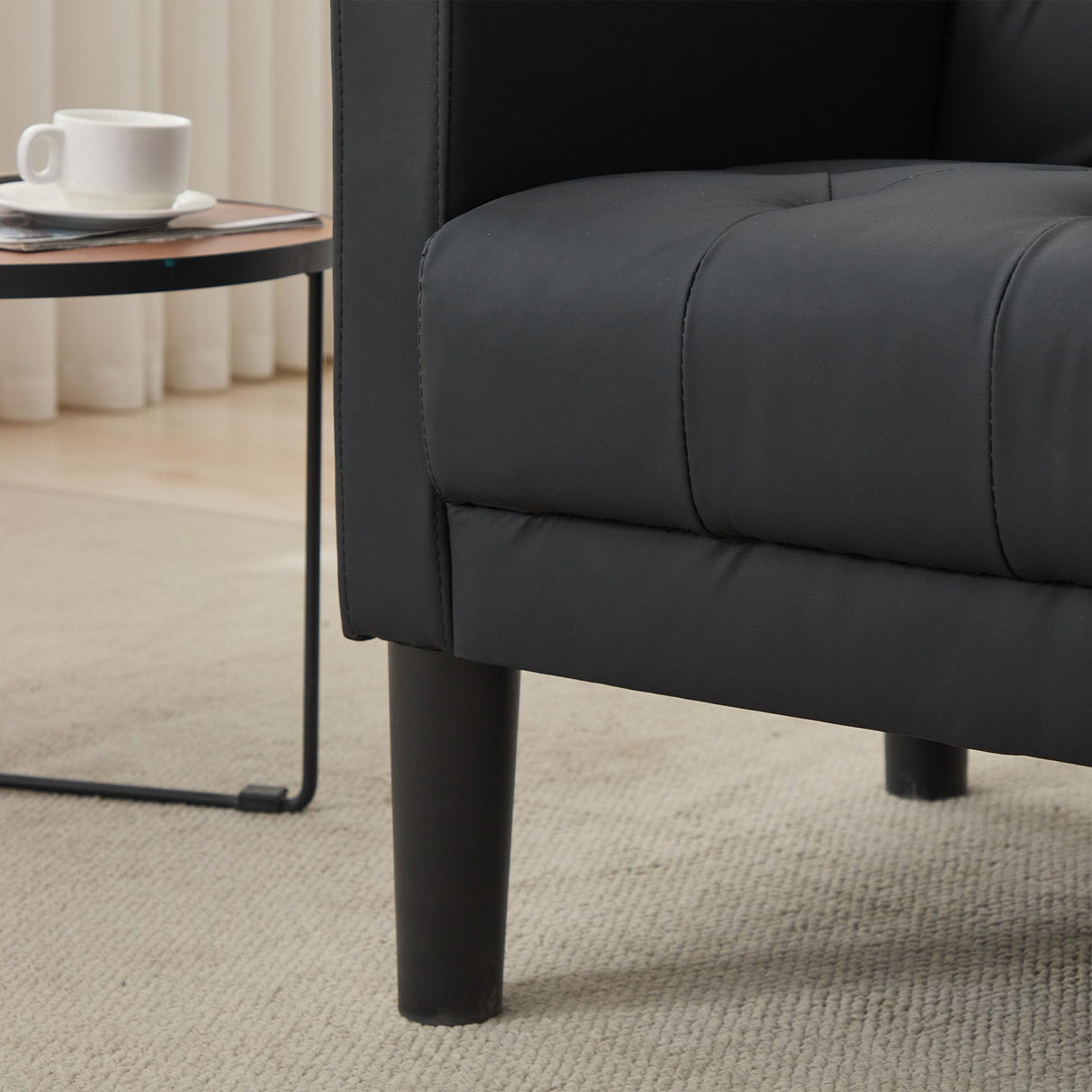 TYBOATLE Accent Chairs Set of 2 Comfy Living Room Chair Black Leather Tufted Mid Century Modern Accent Chair, Small Cozy Reading Arm Chair for Office, Bedroom (2, Black) TYBOATLE