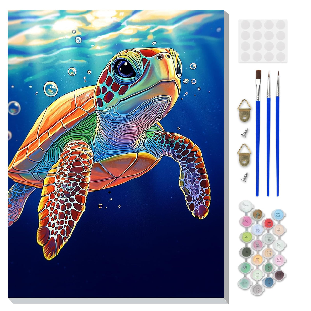 DOMROM Framed Paint by Numbers Kit for Adults Beginners with Wooden Easel, DIY Sea Turtle Paint by Number Kit on Canvas, DIY Oil Painting Kits for Home Wall Decor Gift 12x16inch DOMROM
