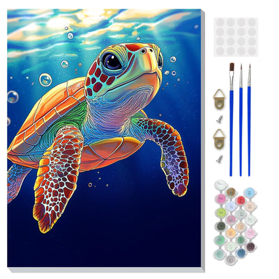 DOMROM Framed Paint by Numbers Kit for Adults Beginners with Wooden Easel, DIY Sea Turtle Paint by Number Kit on Canvas, DIY Oil Painting Kits for Home Wall Decor Gift 12x16inch