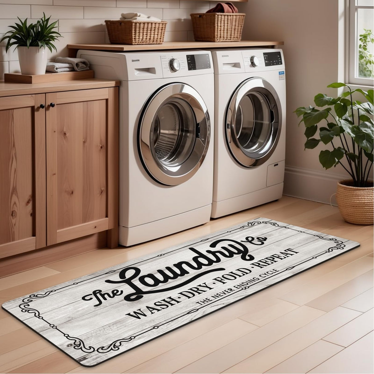 Pauwer Laundry Room Rug Runner 20"x60" Waterproof Rubber Laundry Mat Non Slip Kitchen Mats for Floor Washable Floor Mat Runner Rug for Farmhouse Mudroom Washroom Bathroom Decor Pauwer
