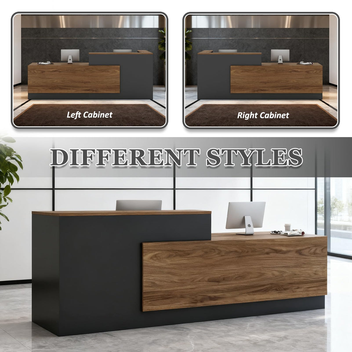 YTElantivo L-Shaped Reception Desk with Counter and Lockable Drawers and Storage,Modern Front Desk Reception Counter for Checkout, Lobby, Beauty Salon (Iron Grey_D, Right_63*24 * 41IN) YTElantivo