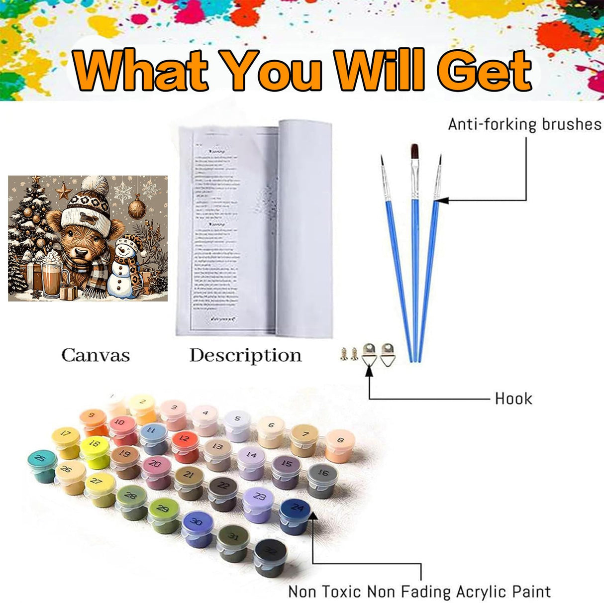 Axquilon Christmas Paint by Numbers Kit for Adults Beginner-Highland Cow Adult Paint by Number Kits on Canvas, Easy Adults' Paint-by-Number Kits for Gift Home Wall Decor 20x16in Axquilon