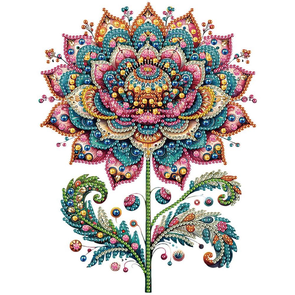 Stalente Diamond Painting Kits for Adults Lotus, 5D Special Shape Diamond Art Kits for Beginners, Crystal Rhinestones Diamond Painting for Home Wall Decoration Gift 12×12inch, Flower Stalente