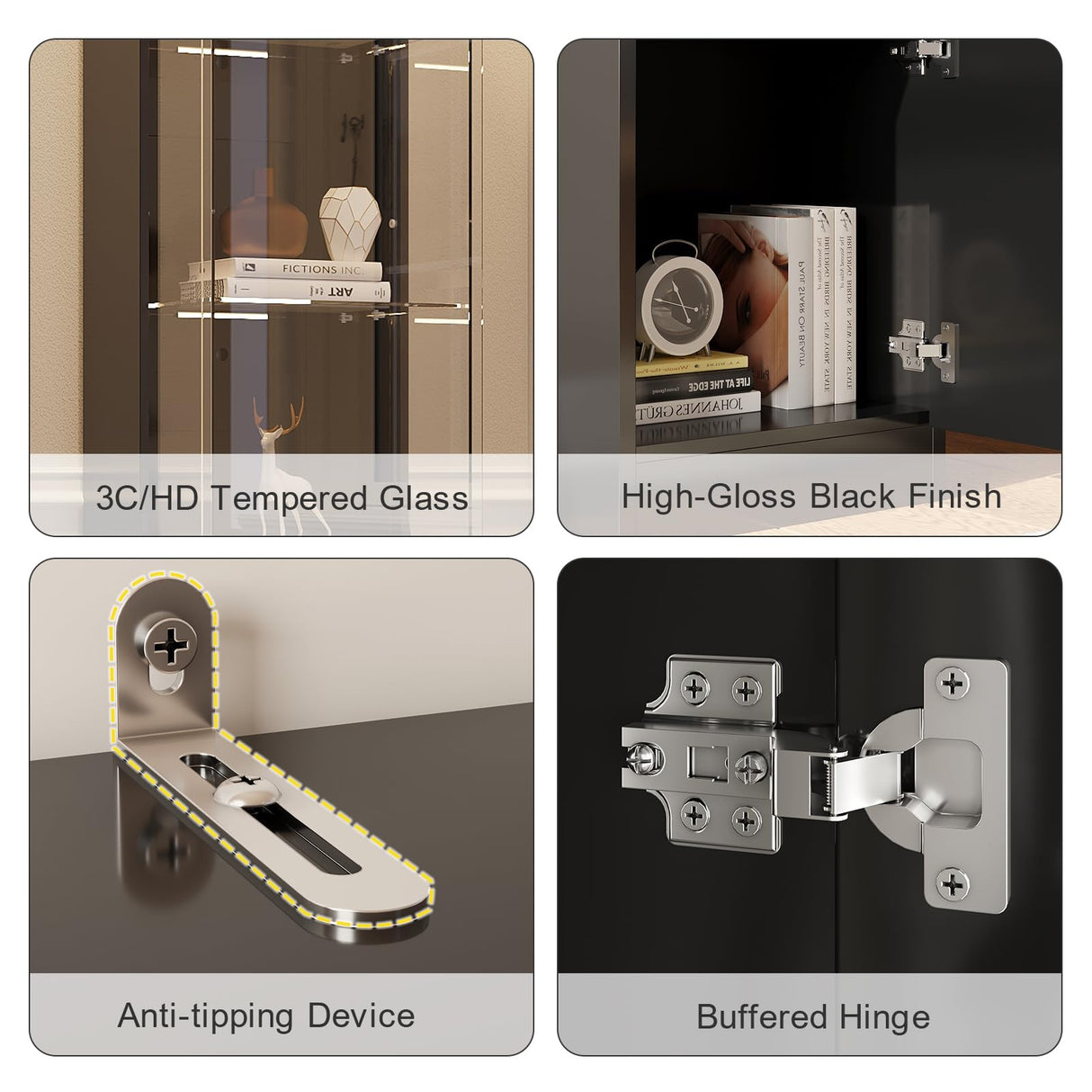 MEISSALIVVE Glass Display Cabinet, 3-Tier Display Case with 7 Color Led Lights, 70.87''H Lighted Curio Cabinet for Collectibles, Trophy, High Gloss, Black MEISSALIVVE