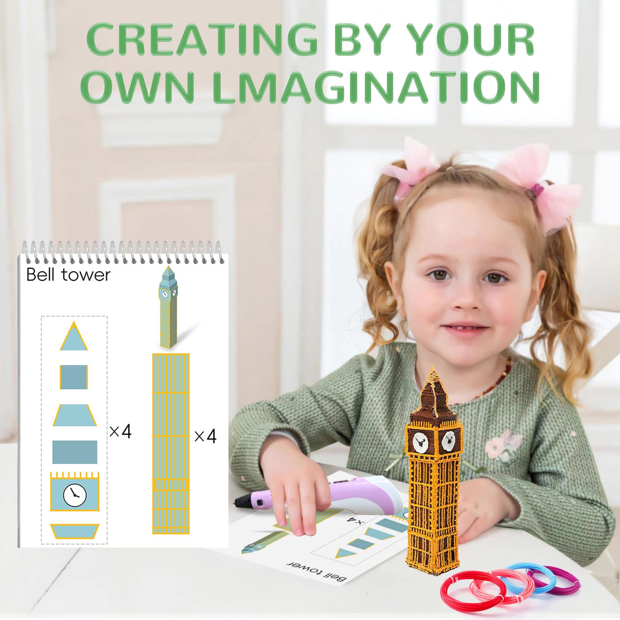 3D Printing Pen Drawing Book Spiral Bound with Transparent Template, 40 Patterns Reusable Painting Graffiti Template, Ideal DIY Gift for Kids Include Animal Transportation House Building Food CKMOREL