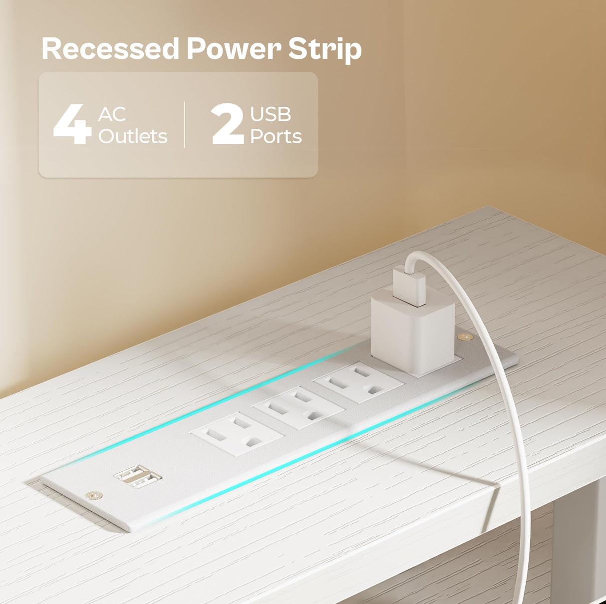 Huuger 47 inch Computer Desk with 4 Drawers, Gaming Desk with LED Lights & Power Outlets, Home Office Desk with Large Storage Space for Bedroom, Work from Home, White Huuger