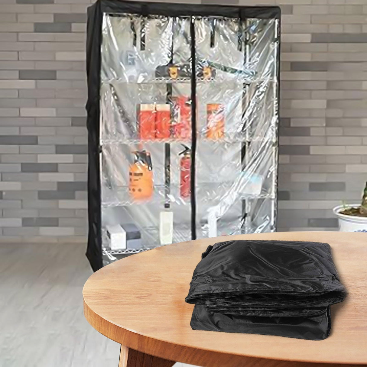 Heavy Duty 210D Oxford Wire Shelf Cover With Panel, Waterproof Dustproof Storage Rack Protector With Dual T-Shaped Zippers And Fixed Straps For Garage Basement Warehouse Kitchen(36x19X62inch) Generic