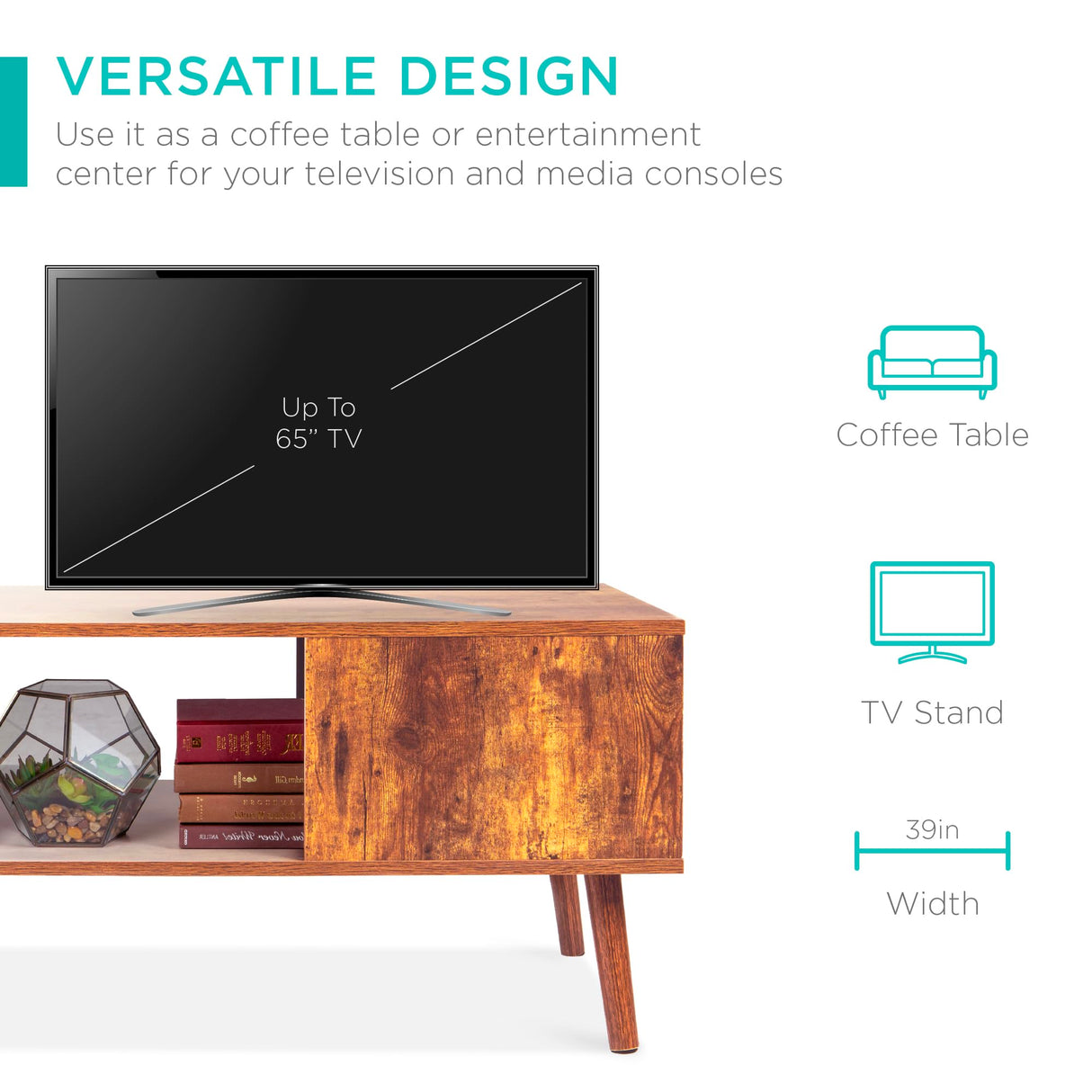 Best Choice Products Wooden Mid-Century Modern Coffee Table, Accent Furniture for Living Room, Indoor, Home Décor w/Open Storage Shelf, Wood Grain Finish - Brown Best Choice Products