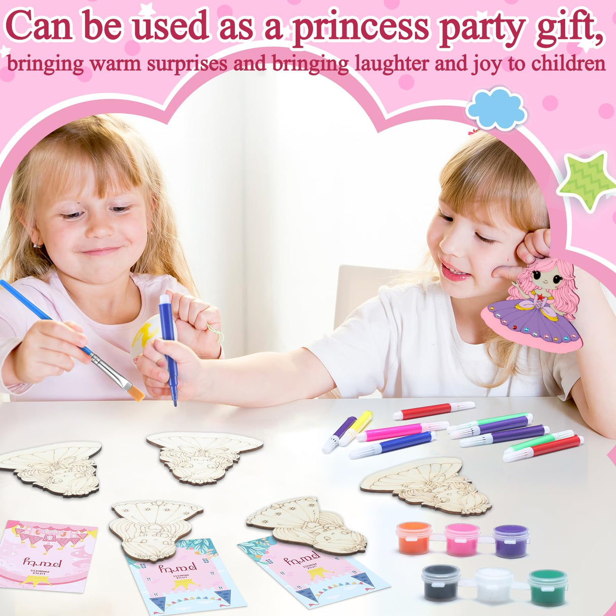Saypacck 24 Set Princess Party Favors Princess DIY Paint Crafts Kit Birthday Goodie Bags Gifts Supplies Prizes Party Decorations Saypacck