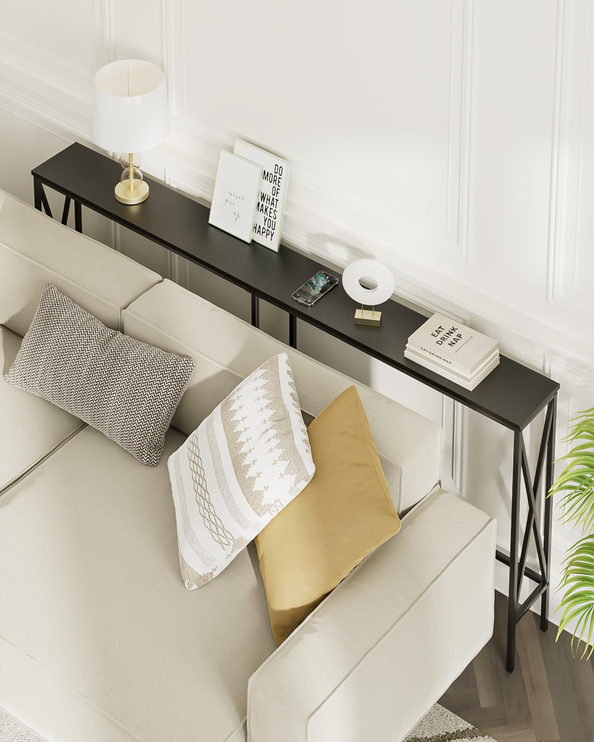 Masupu 70.9" Console Table, Modern Narrow Long Sofa Table Behind Couch, Skinny Entry Table, Industrial Sofa Table with Metal Frame for Hallway, Living Room, Classic Black… Masupu