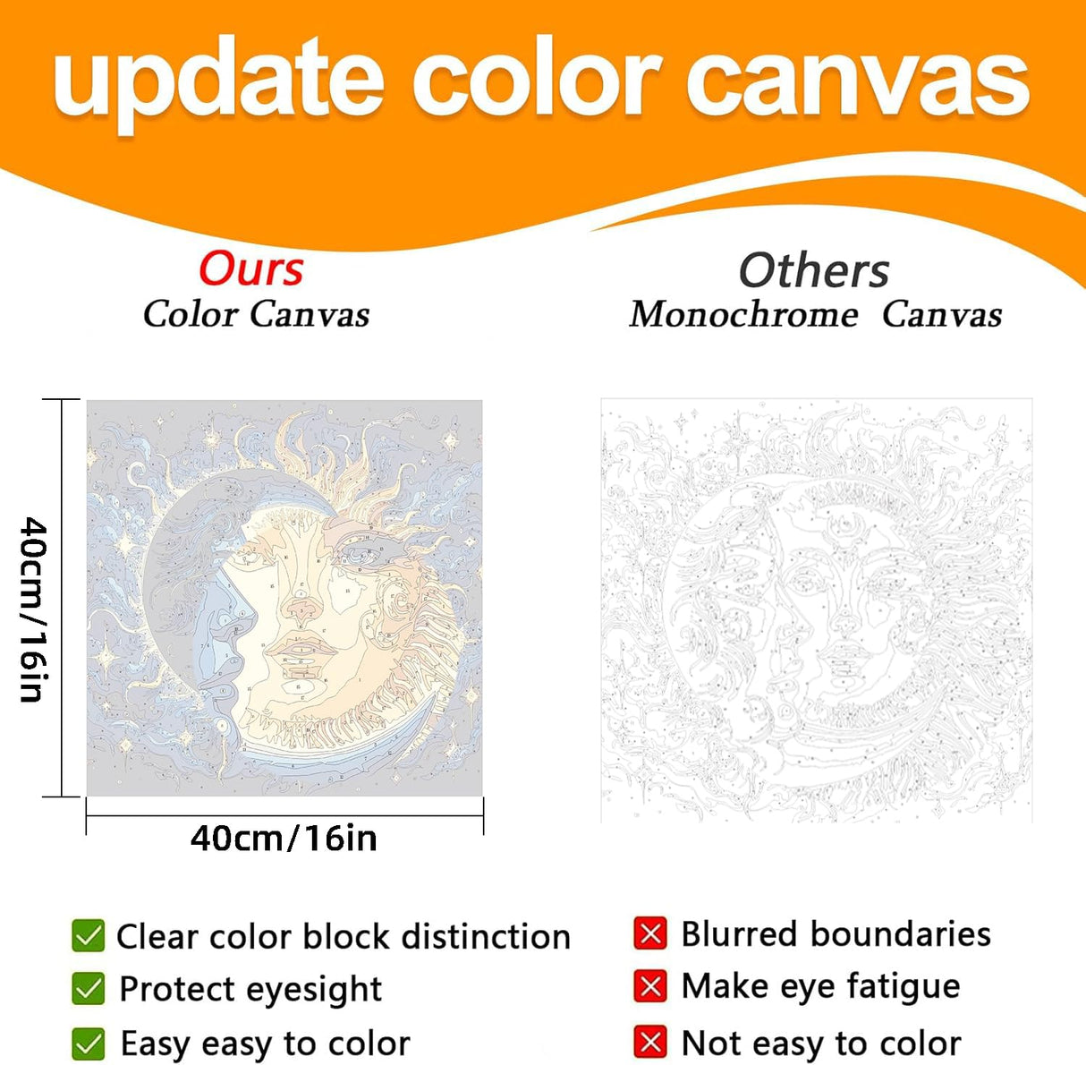 Axquilon Paint by Numbers Kit for Adults Beginner-Sun and Moon Adult Paint by Number Kits on Canvas, Easy Adults' Paint-by-Number Kits Oil Painting Craft Supplies for Gift Home Wall Decor 16x16in Axquilon