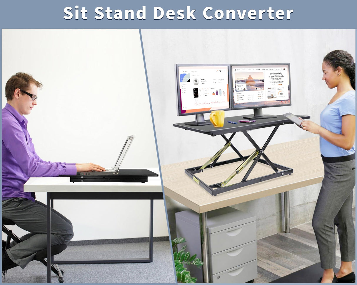 STANDNEE 32in Desk Riser for Standing or Sitting, Standing Desk Converter, Height Adjustable Sit Stand Desk Converter, Fully Assembled Monitor Laptop Riser Workstation for Home Office, Black STANDNEE