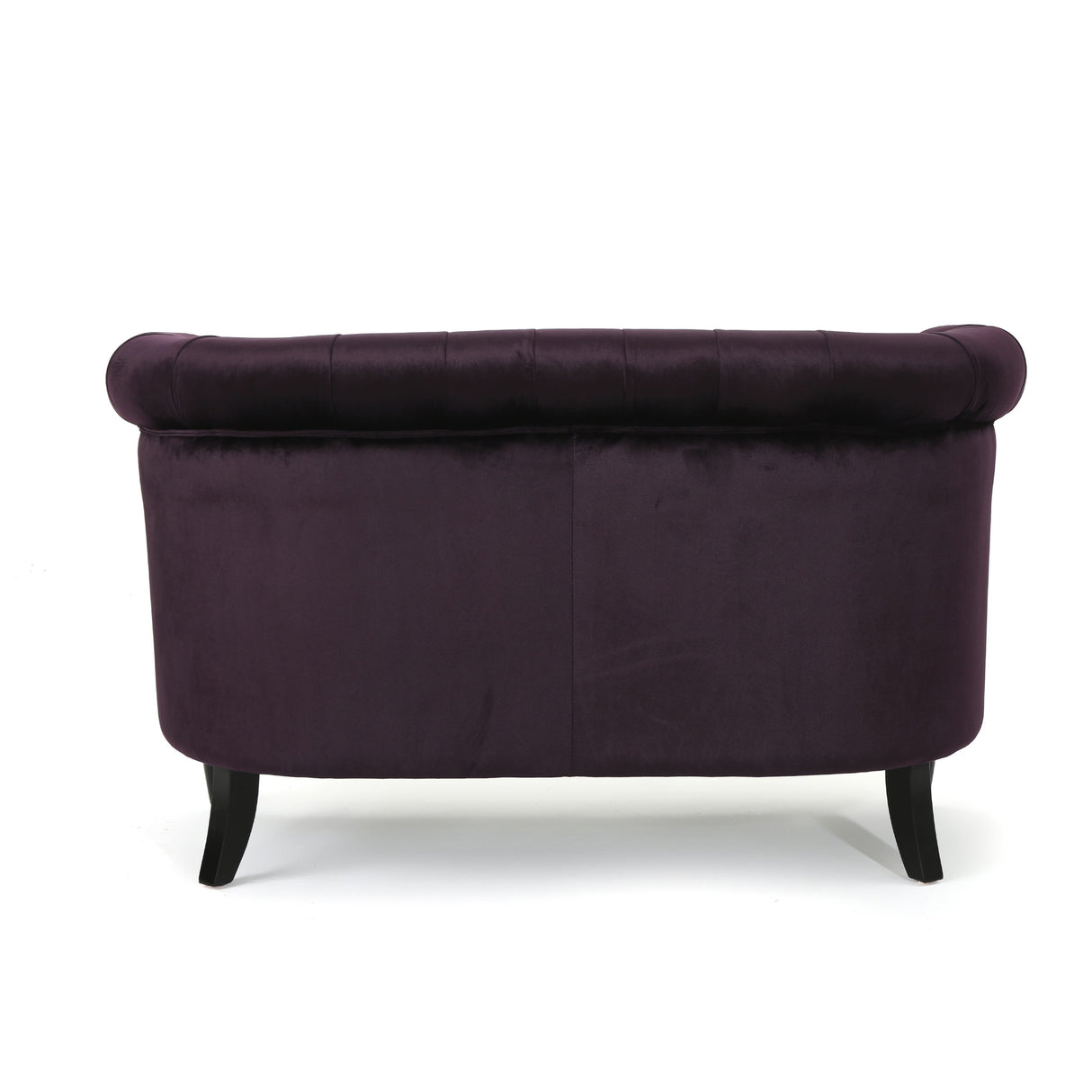 Christopher Knight Home GDFStudio Melaina Tufted Chesterfield Velvet Loveseat with Scrolled Arms, BlackBerry and Dark Brown GDFStudio