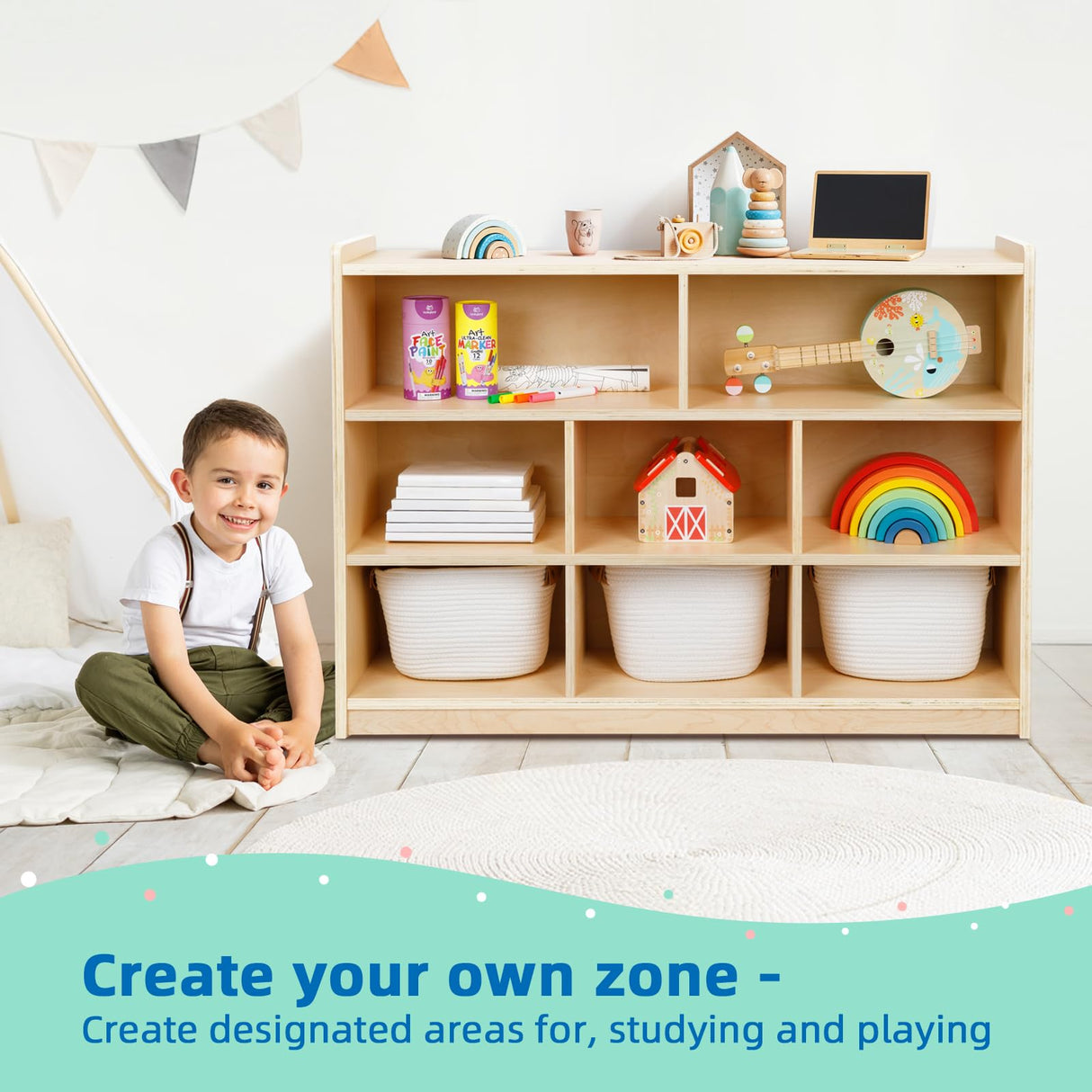 Montessori 8-Section Wooden Toy Organizer and Storage Cabinet for Kids Room OOOK