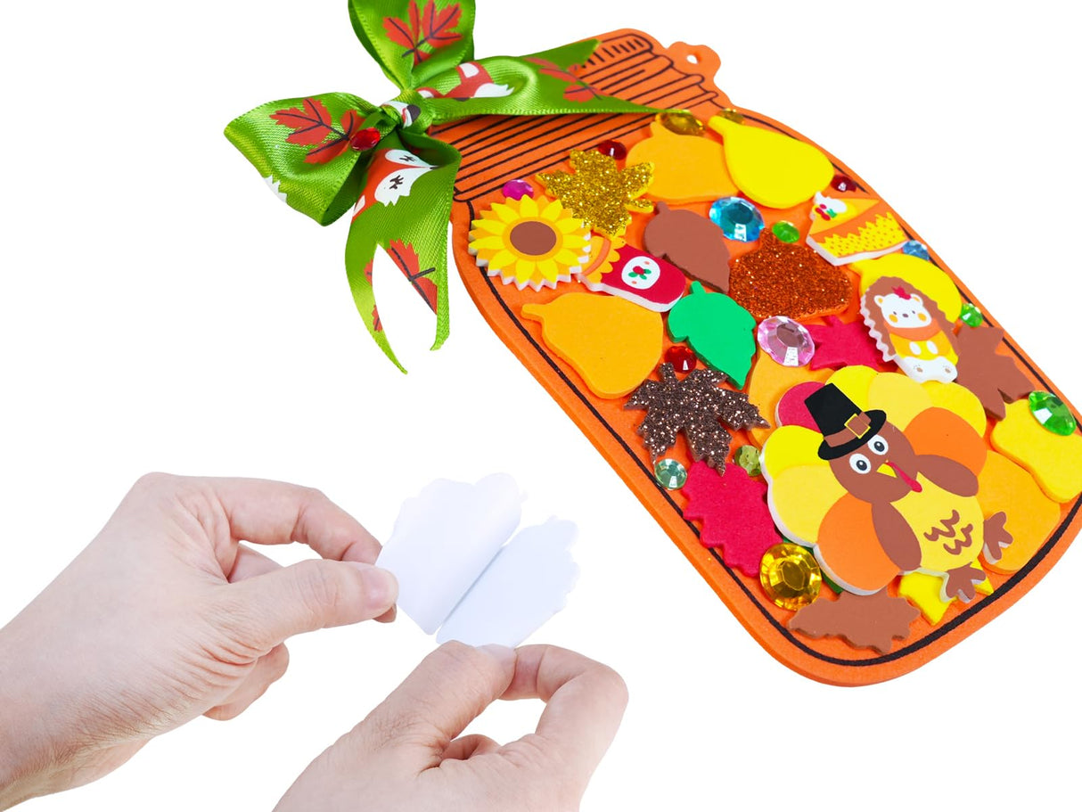 Winlyn 24 Sets Fall Craft Kits DIY Maple Leaf Pumpkin Mason Jar Ornaments Decorations Art Sets Autumn Foam Stickers Easy Thanksgiving Arts and Crafts for Kids Home Classroom Activities Party Favors Winlyn