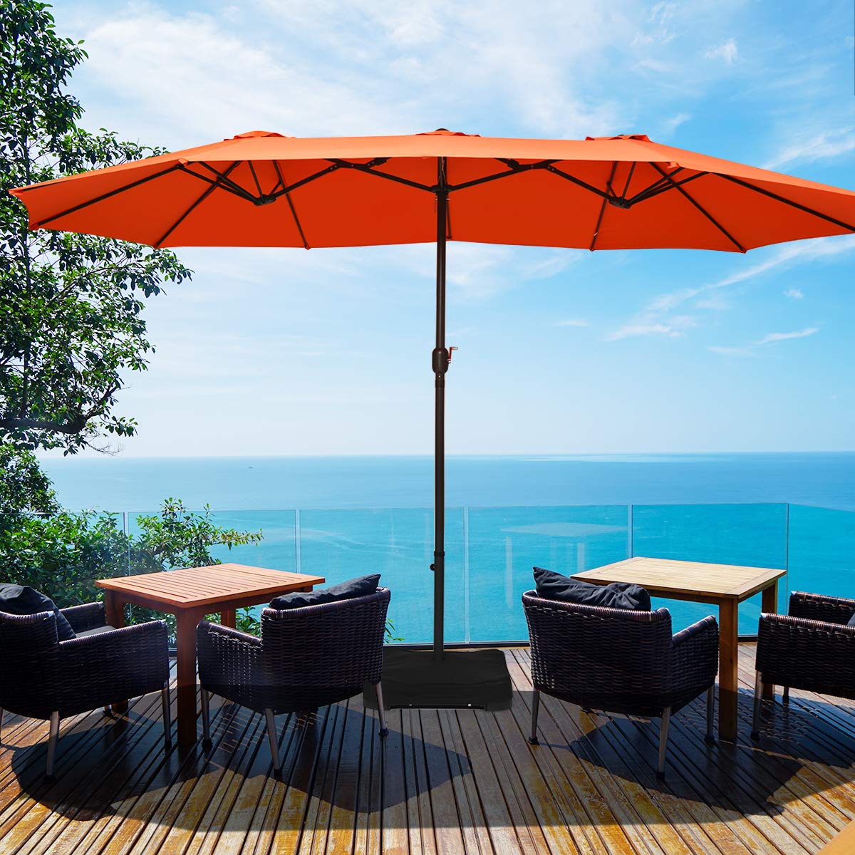 Tangkula 15 Ft Patio Double Sided Umbrella with Base, Extra Large Market Outdoor Twin Table Umbrella with Crank Handle Tangkula