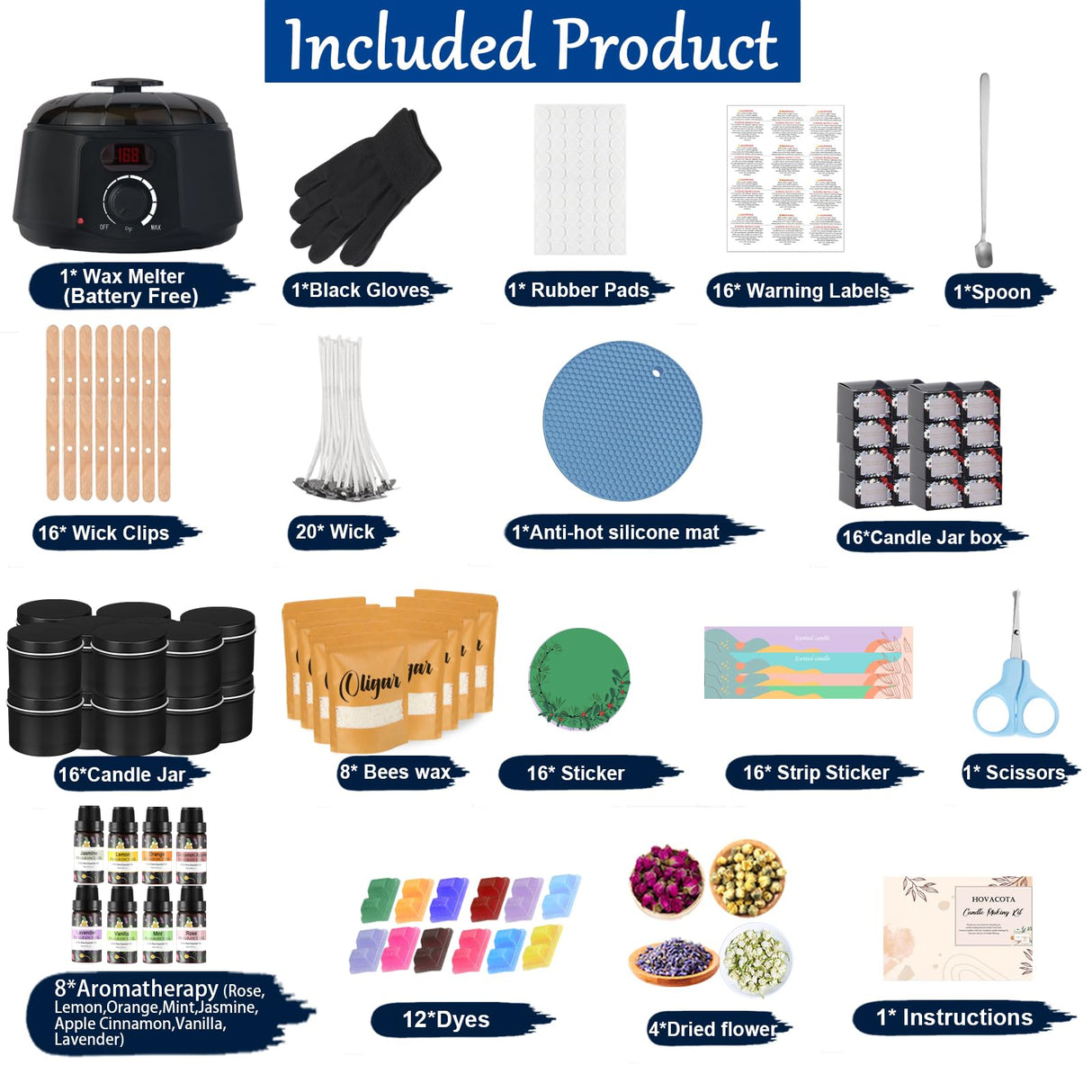 Oligar Complete Candle Making Kit, DIY Candle Making Supplies for Adults,Beginners, Including Bees Wax, Candle Wicks, Dyes, Melting Pot, Rich Scents, Spoon, Candle Jars, Rubber Pads, Decorative Label Oligar