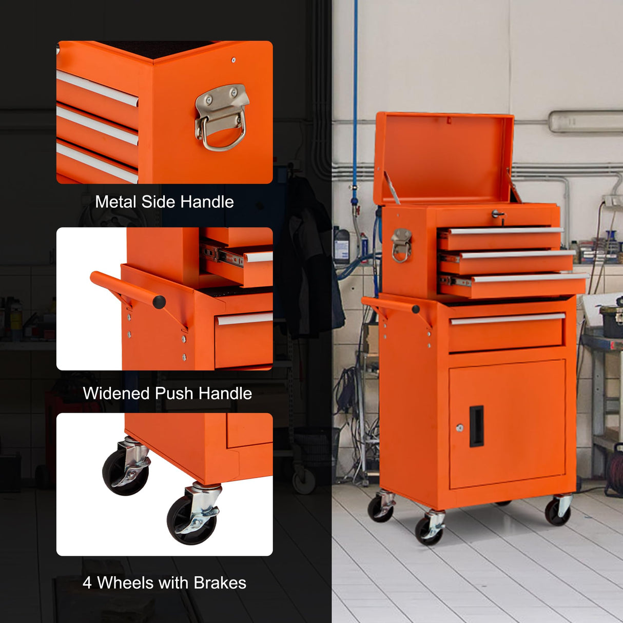 Danrelax 4-Drawers Rolling Tool Chest, Heavy Duty Tool Cart with Wheels, Tool Cabinet, Multi-Functional Tool Storage for Mechanics, Cold-Rolled Steel, Rolling Toolbox and Lockable Tool Box, Orange Danrelax