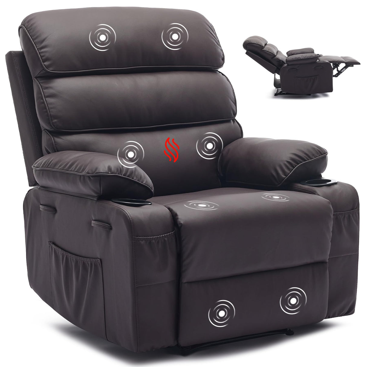 PU Leather Extra Wide Manual Recliner for Adults with Massage and Heat, Large Lazy Chair with 1.5X Sponge Comfort Arm and Back for Living Room, Bedroom PeacefulHues
