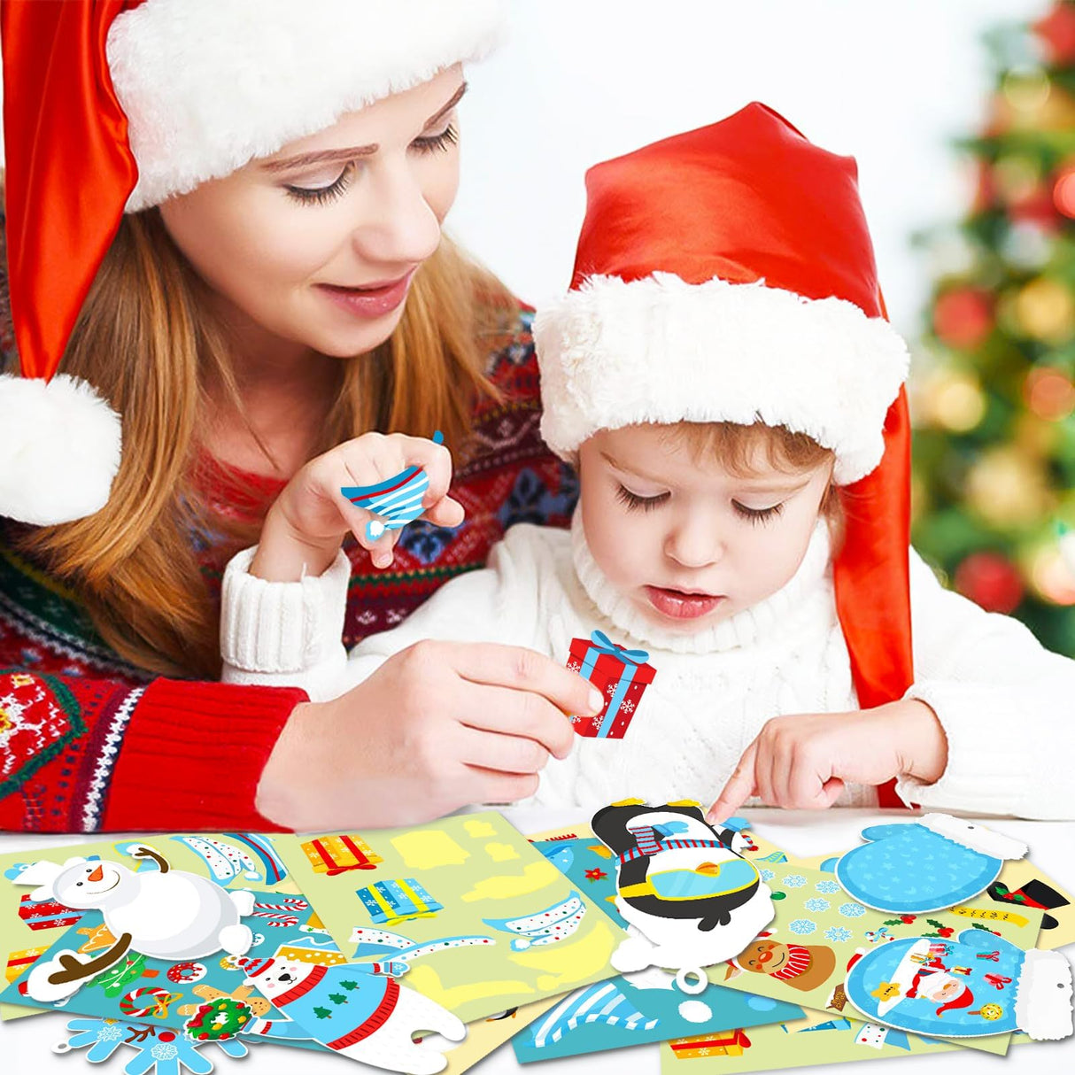 GuassLee Christmas Crafts Ornament Making Kit for Kids - 28pcs DIY Christmas Cutouts with Snowman Snowflake Penguin Gnome Christmas Stickers for Tree Decorations Christmas Winter Party Favors Supplies GuassLee