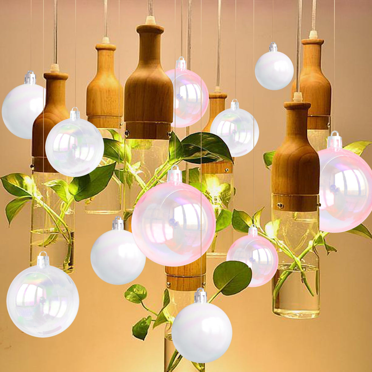 Tindobewan 12 Pcs Mini Christmas Iridescent Ornaments Balls Plastic Iridescent Ornaments Decorative Hanging Ornaments for Xmas Tree Wedding Valentine's Day Party Decorations (Pink, 1.18 Inch) Tindobewan