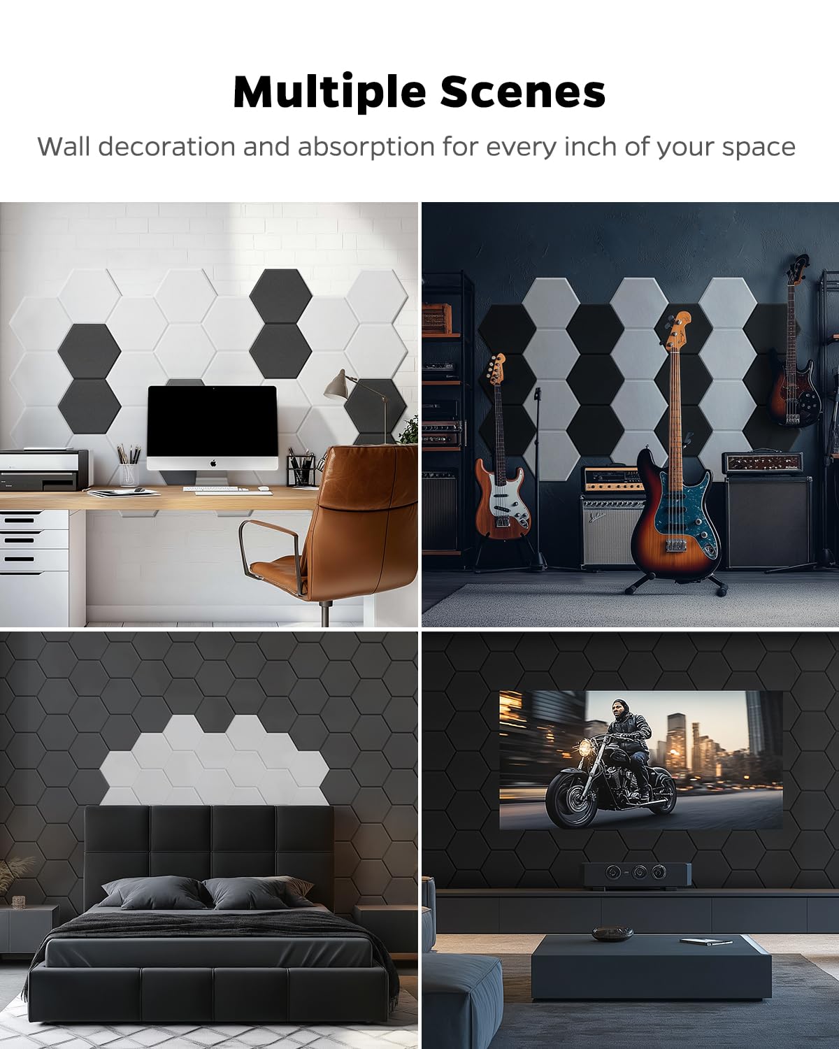 Topnaca Sound Proof Panels for Walls, 12 Pack Hexagon 12''×10''×0.4'' Self-Adhesive Soundproof Wall Panels, High Density Beveled Edge Acoustic Panels for Home, Office, Recording Studio, Room (White) Topnaca