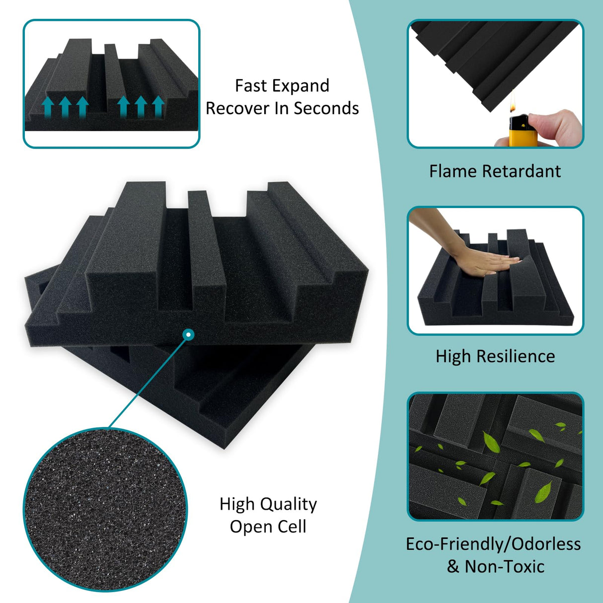 TroyStudio Thickened 12 X 12 X 3 Inch Acoustic Foam Panels in Diffusion Pattern, 12 Pcs High Density Sound Absorbing Foam Diffuser, Soundproof 3D Wall Padding Tiles for Recording Studio Home Office TroyStudio