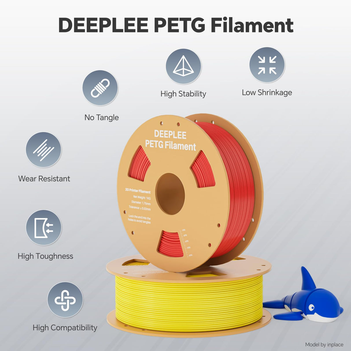 DEEPLEE PETG 3D Printer Filament 1.75mm 1KG, Dimensional Accuracy +/- 0.02 mm, High Toughness & Impact Resistance PETG Filament Fits FDM 3D Printers, Black Deeplee