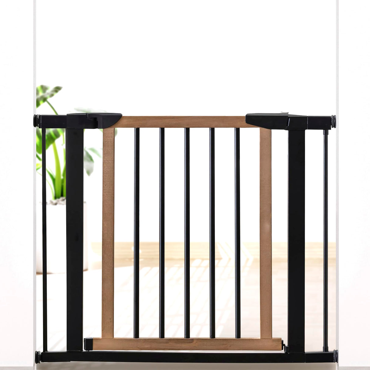 NMN Designs Logan Dog Gate - Indoor Pet Barrier and Wooden Dog Gate with Walk Through Swinging Door - Pressure Mounted for Walls and Stairs - Puppy Gates for The House - Expandable 29.5" to 51.5" NMN Designs