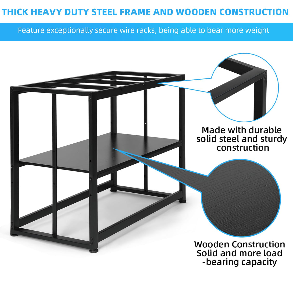 VOWNER 55-75 Gallon Fish Tank Stand - Metal Aquarium Stand, 48.4" x 14.9" x 29.5" Heavy Duty Reptile Tank Stand, Adjustable 2-Tier Fish Tank Rack Shelf for Home Office, Tank not Included, Black VOWNER