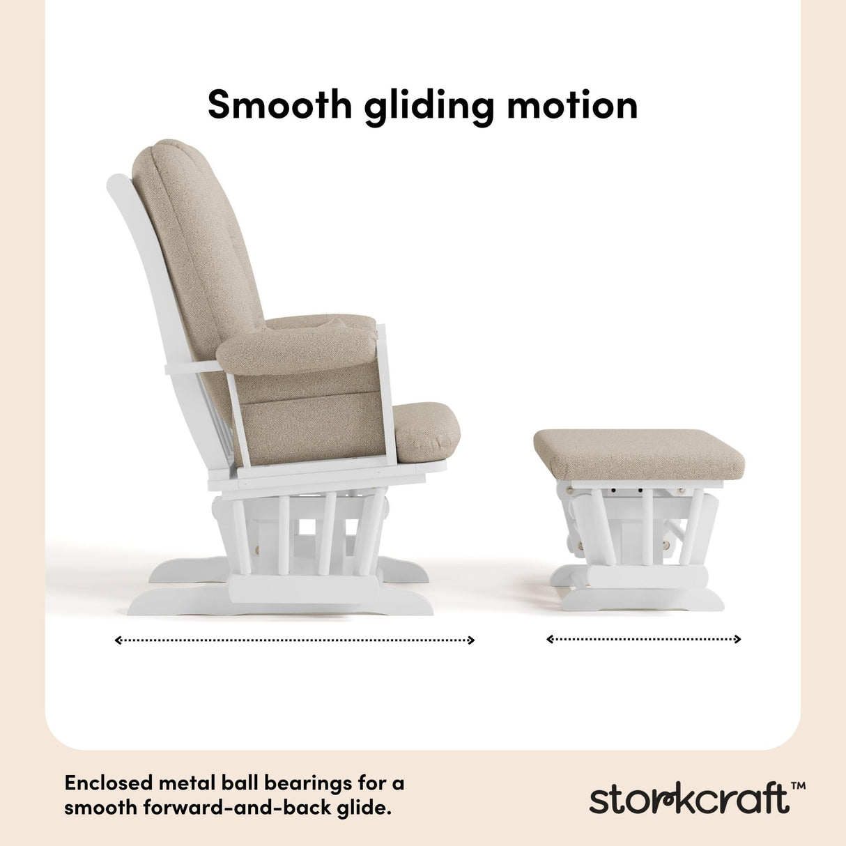 Storkcraft Tuscany Custom Glider and Ottoman with Free Lumbar Pillow (White/Taupe Swirl) - Cleanable Upholstered Comfort Rocking Nursery Chair with Ottoman Storkcraft