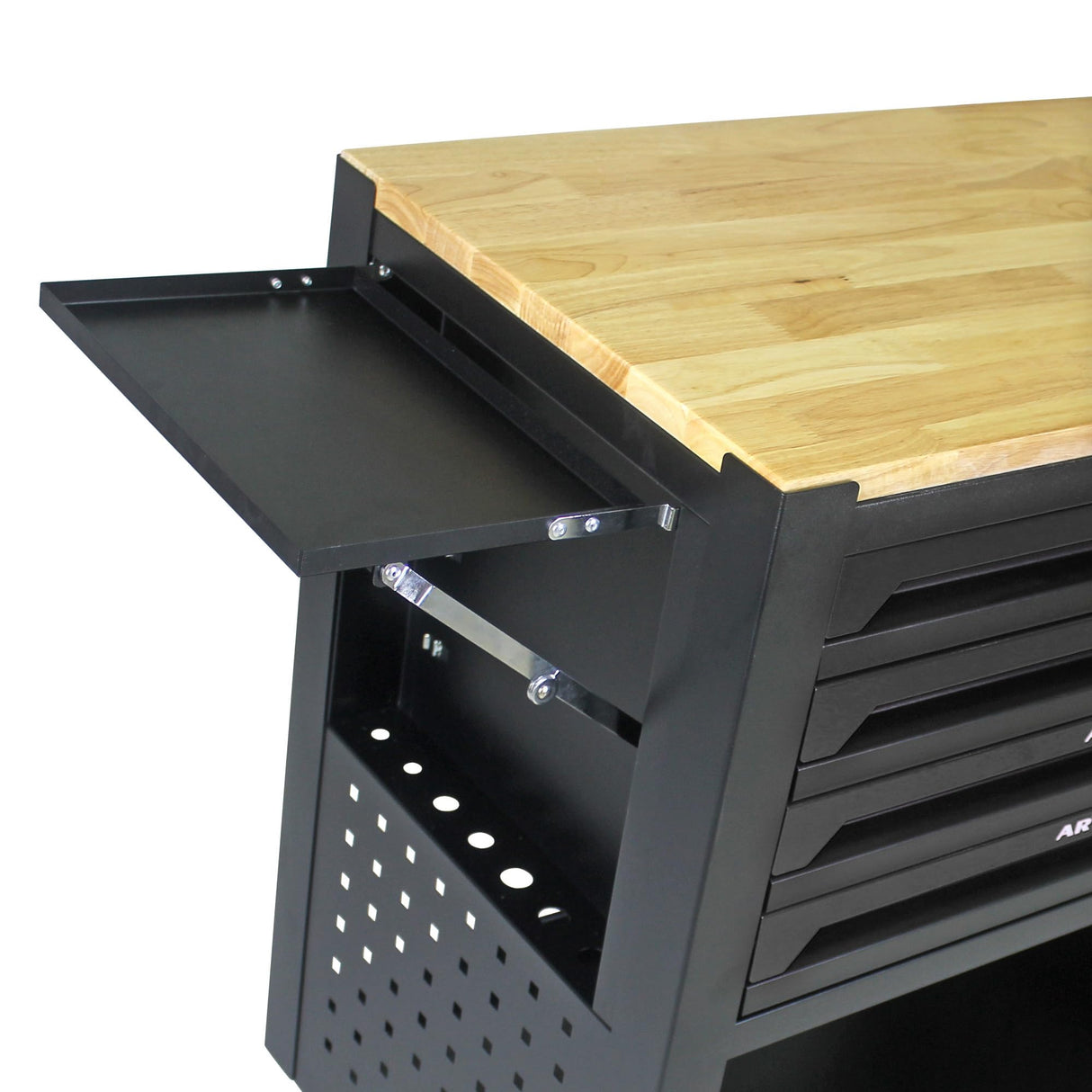 36" Tool Box with Wheels 4 Drawers Rolling Tool Cart, Wooden Top Workbench, 660lbs Total load Tool Cabinet with Locked Drawers Storage Organizer Cabinet for Garage, Warehouse, Repair Shop - Black pouseayar