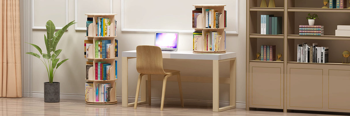 3-Tier Rotating Wood Bookshelf Organizer for Stylish Storage INTEXCA & DESIGN