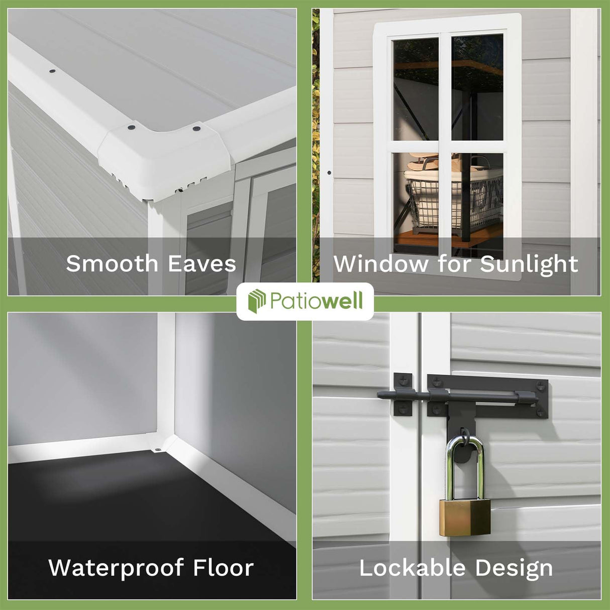 Patiowell 5x4 FT Outdoor Storage Shed, Resin Storage Shed with Floor & Lockable & Window Door for Patio Furniture, Garden Tools and Bicycle, White & Grey Patiowell