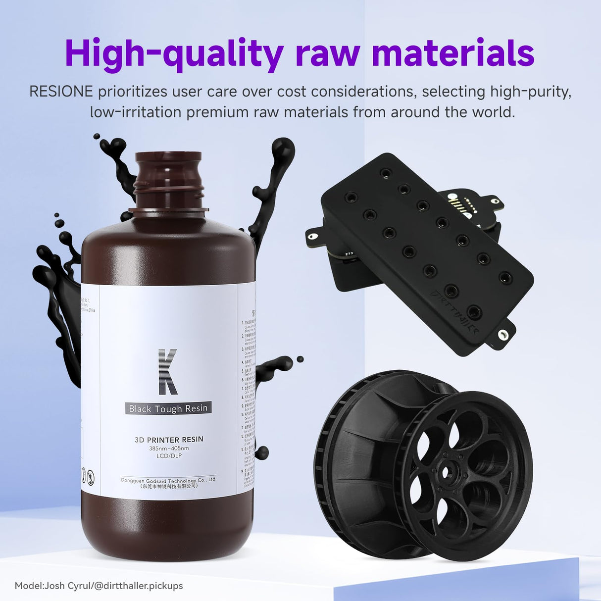 RESIONE Tough 3D Printer Resin, Not Brittle ABS Like Tough & Rigid 3D Resin for LCD 3D Printing UV 405nm (K Black 500g) RI RESIONE