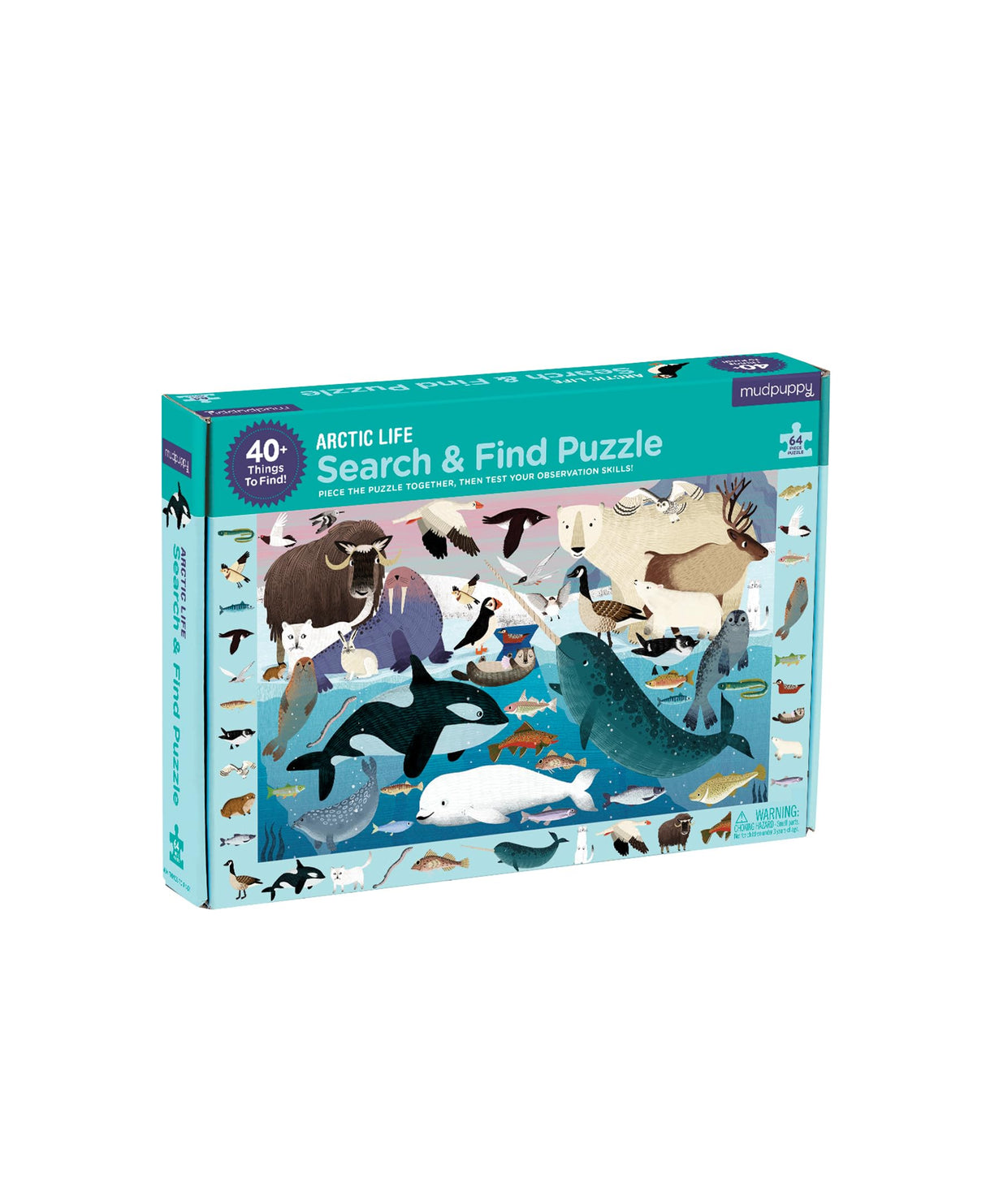 Mudpuppy Arctic Life Search & Find Puzzle, 64 Pieces, 23”x15.5” – For Kids Age 4-7 - Colorful Illustrations of Animals, Fish, Birds Living in the Arctic – Complete Puzzle to Find 40+ Hidden Images Mudpuppy