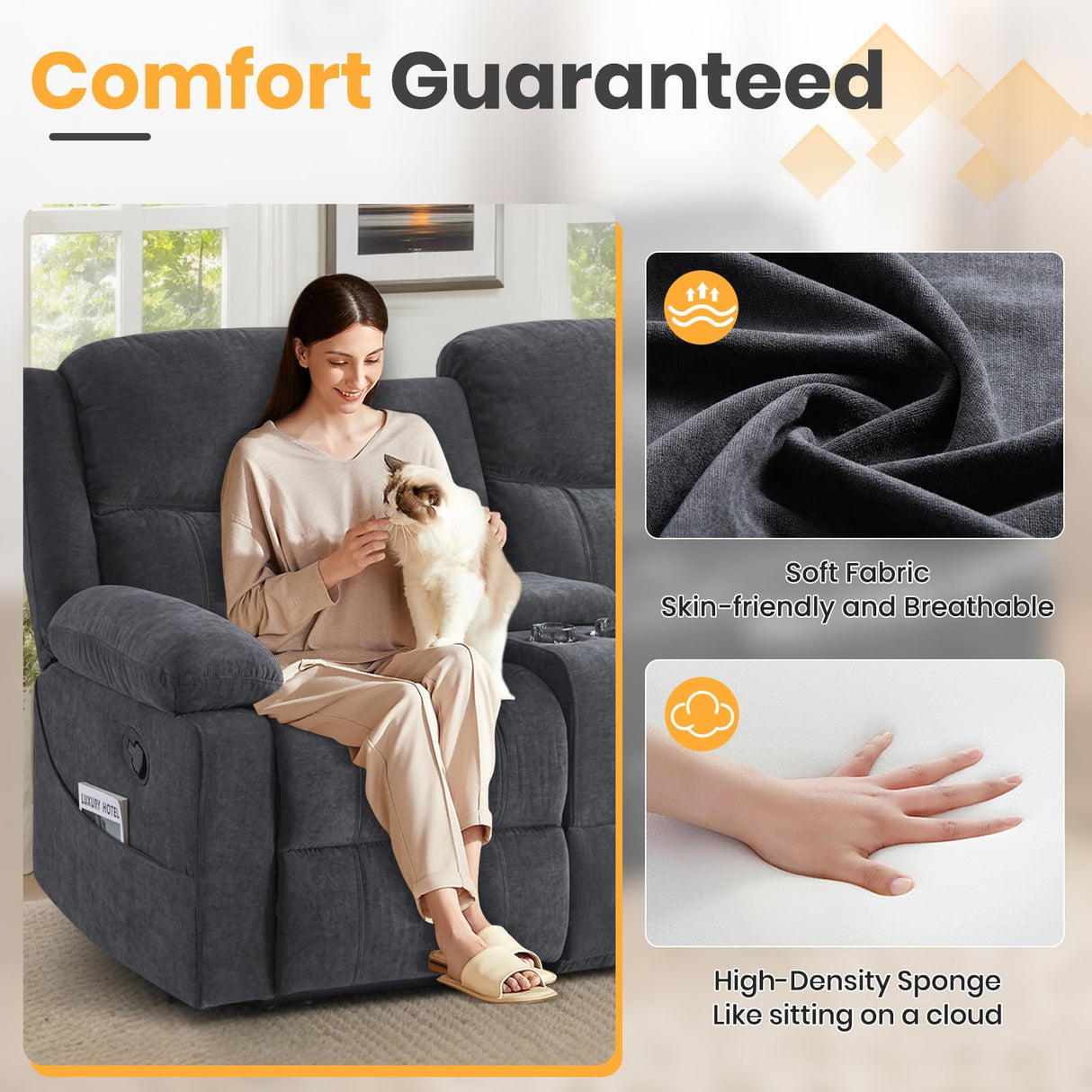 RIHEREFY Loveseat Recliner Sofa with Massage & Heating, Reclining Loveseat with Console, RV Wall Hugger Double Loveseat Recliner Couch for Living Room & Home Theater (Chenille-Grey) RIHEREFY