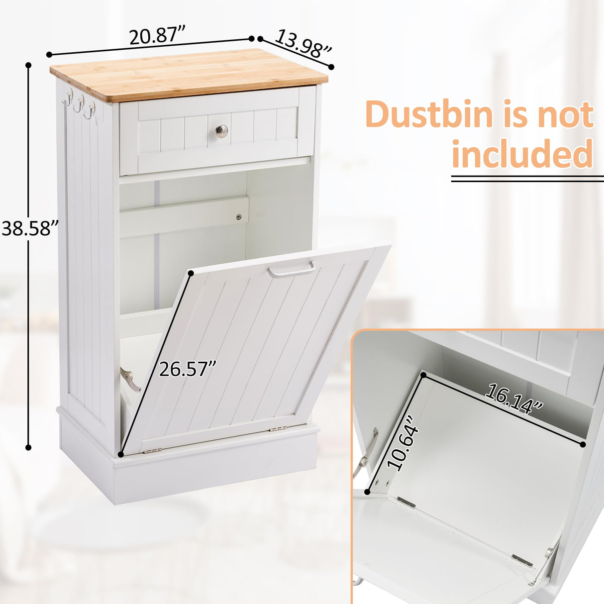 OUTGUAVA 13 Gallon Tilt Out Trash Cabinet Kitchen Waste Bins,50 Quart Laundry Hamper Tilt Out Pet Proof Hidden Trash Bin for Kitchen Living Room,White OUTGUAVA