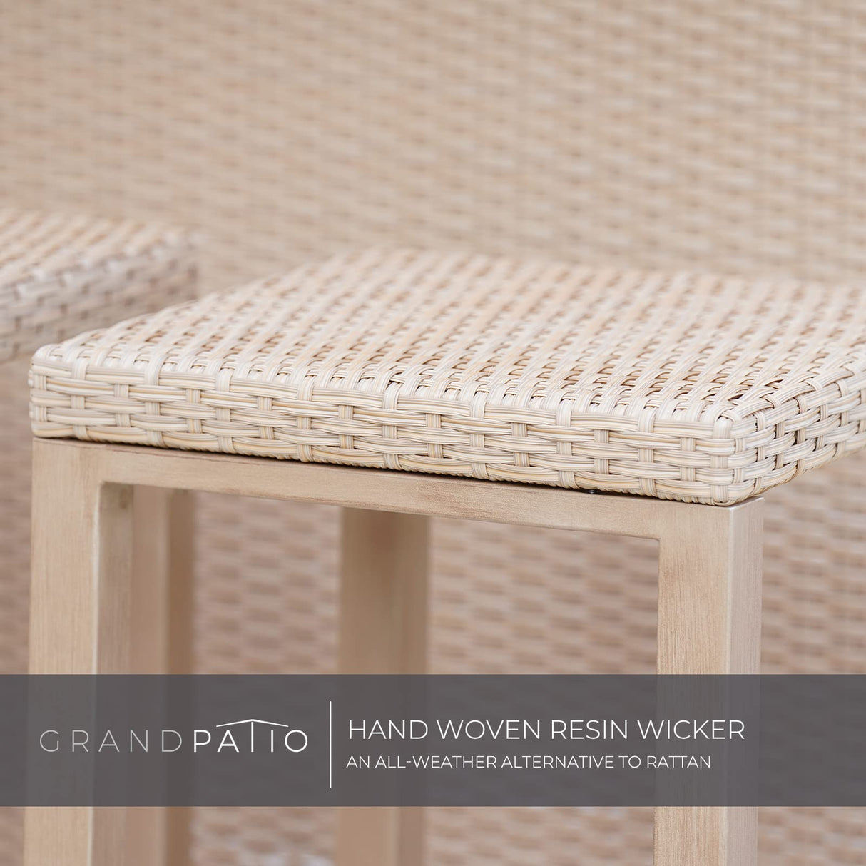 Grand patio Outdoor Tiki Bar Set with Widen Ceramic Top (42" W), Phuket 3-Piece Wicker Islander Tiki Bar and 2 Stools Storage for Garden, Natural Grand patio