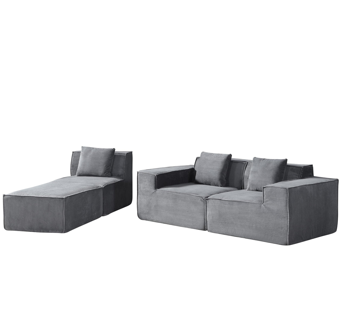 Container Furniture Direct Rowan Convertible Corduroy Sectional Couch with Ottoman & Pillows, Modular L Shaped Sleeper Sofa, Boneless Cloud Couch for Living Room Furniture, Dark Grey Container Furniture Direct