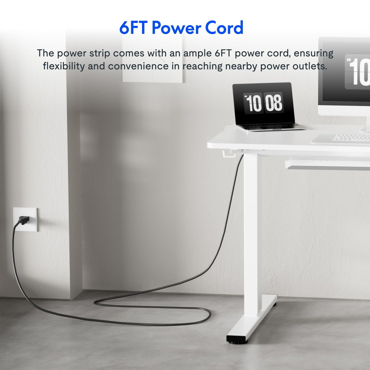 FLEXISPOT EN2 Electric Height Adjustable Standing Desk 48x24'' Whole-Piece Desktop Sit Stand Up Computer Desk Workstation with Desk Clamp Power Strip, Cable Management (White Frame + 48" White Top) FLEXISPOT