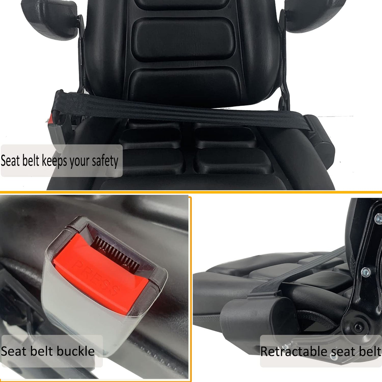 YILIKISS Universal Adjustable Forklift Seat with Safety Belt and Armrest,Adjustable Backrest Tractor Seat Replacement for Tractor Excavator, Skid Loader, Backhoe Dozer Telehandler YILIKISS