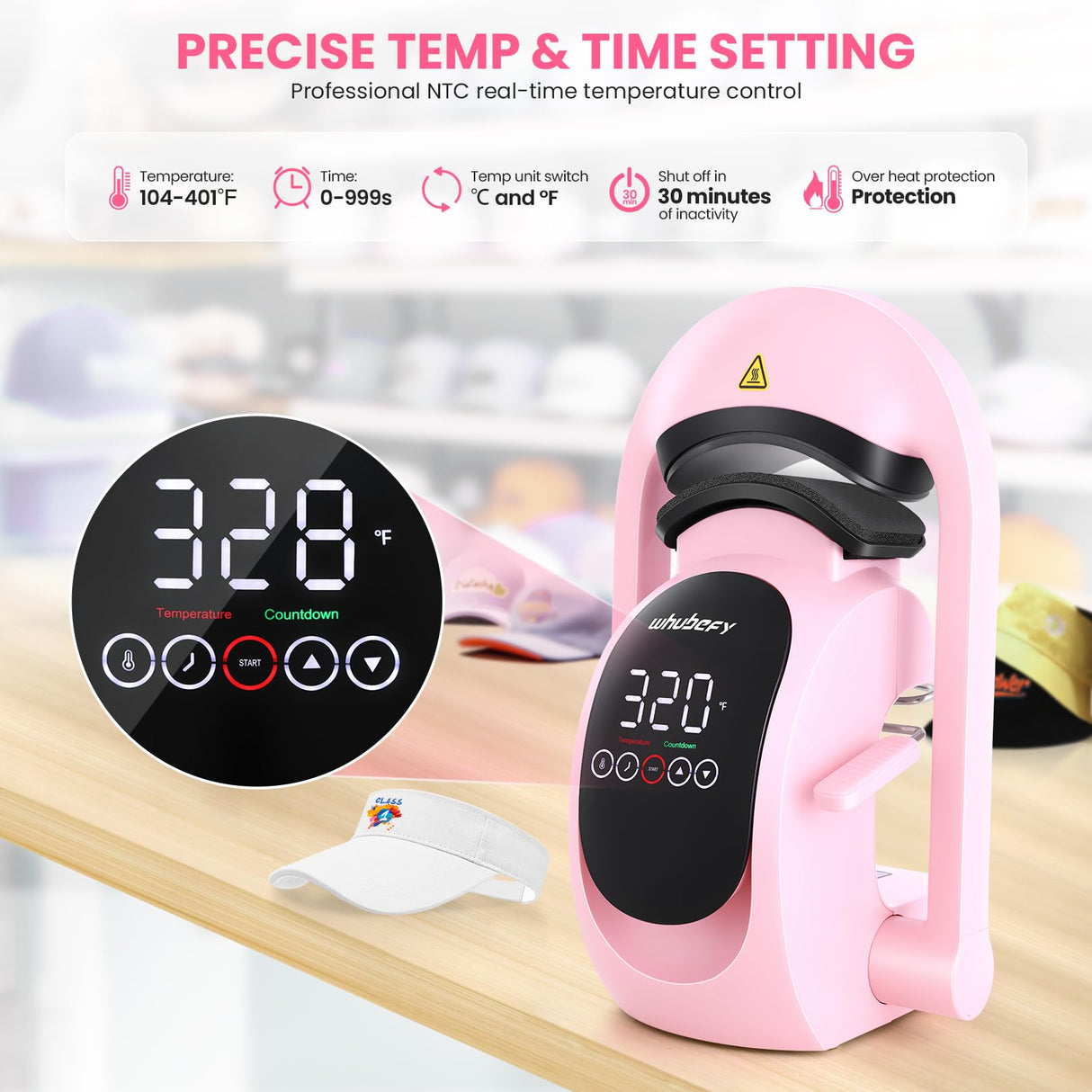 Whubefy Auto Hat Heat Press Machine, 3-in-1 Hat Press Heat Machine for Caps with 3 Platens, Blank Cap, Gloves, Automatic Open/Release, Heat Transfer Cap Heat Press HTV Iron On for Vinyl, Sublimation Whubefy