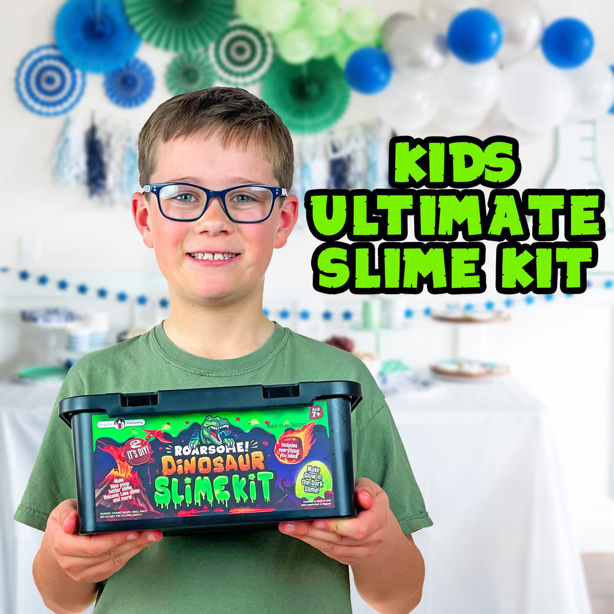 Original Stationery Dinosaur Slime Kit - Glow-in-The-Dark DIY Set for Creating Lava, Blood & Poop Effects, Unique Dino Scene, Birthday Gift Slime Kit for Boys Ages 8-12 Original Stationery