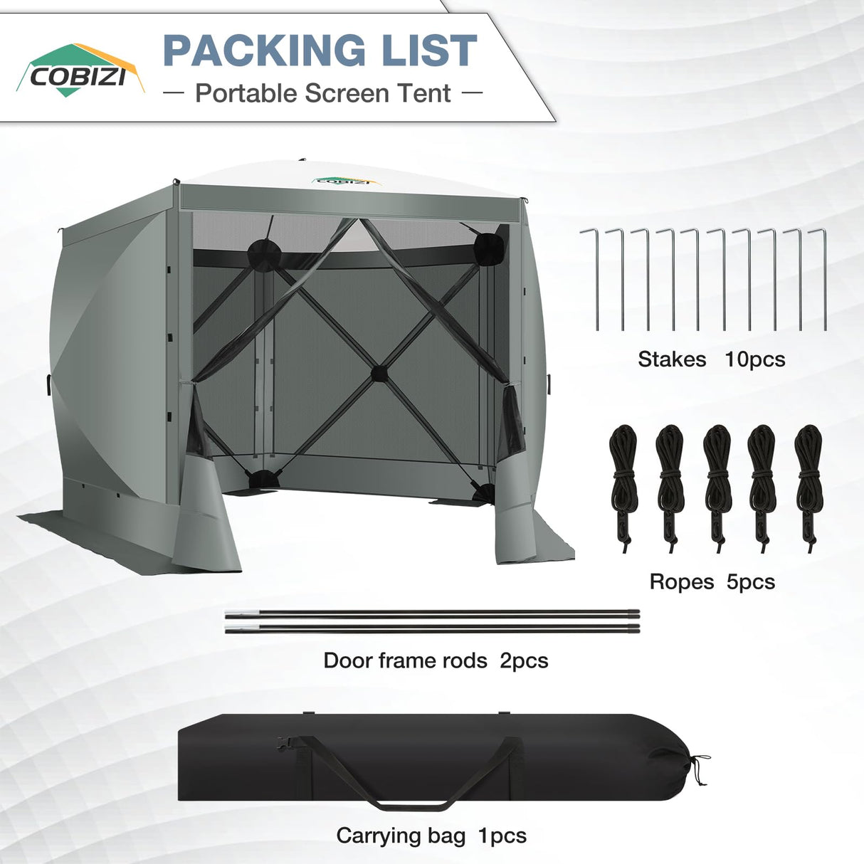 COBIZI Pop Up Gazebo Screen Tent Screen House for Camping, 10x10 Screen Room with Mosquito Netting, Hub Tent Instant Screened Canopy with Carrying Bag and Ground Stakes, Gray COBIZI
