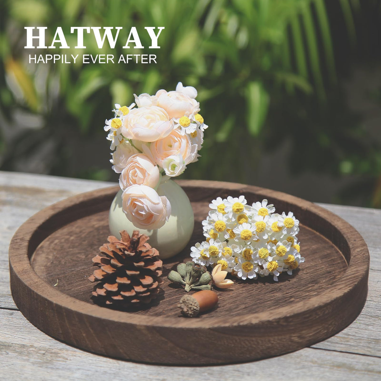 Hatway Wooden Decorative Tray Candle Holder Round Wood Tray Home Decor,Centerpieces Plates for Table centerpieces for CoffeeTable,Christmas Decor Hatway