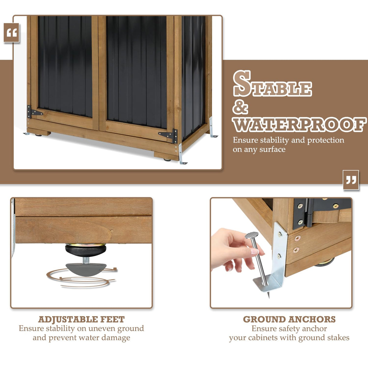 Outdoor Storage Cabinet Waterproof with Shelves, Small Storage Shed, Vertical Tall Patio Backyard Garden Storage Cabinet Tool Organizer for Outside PetsCosset