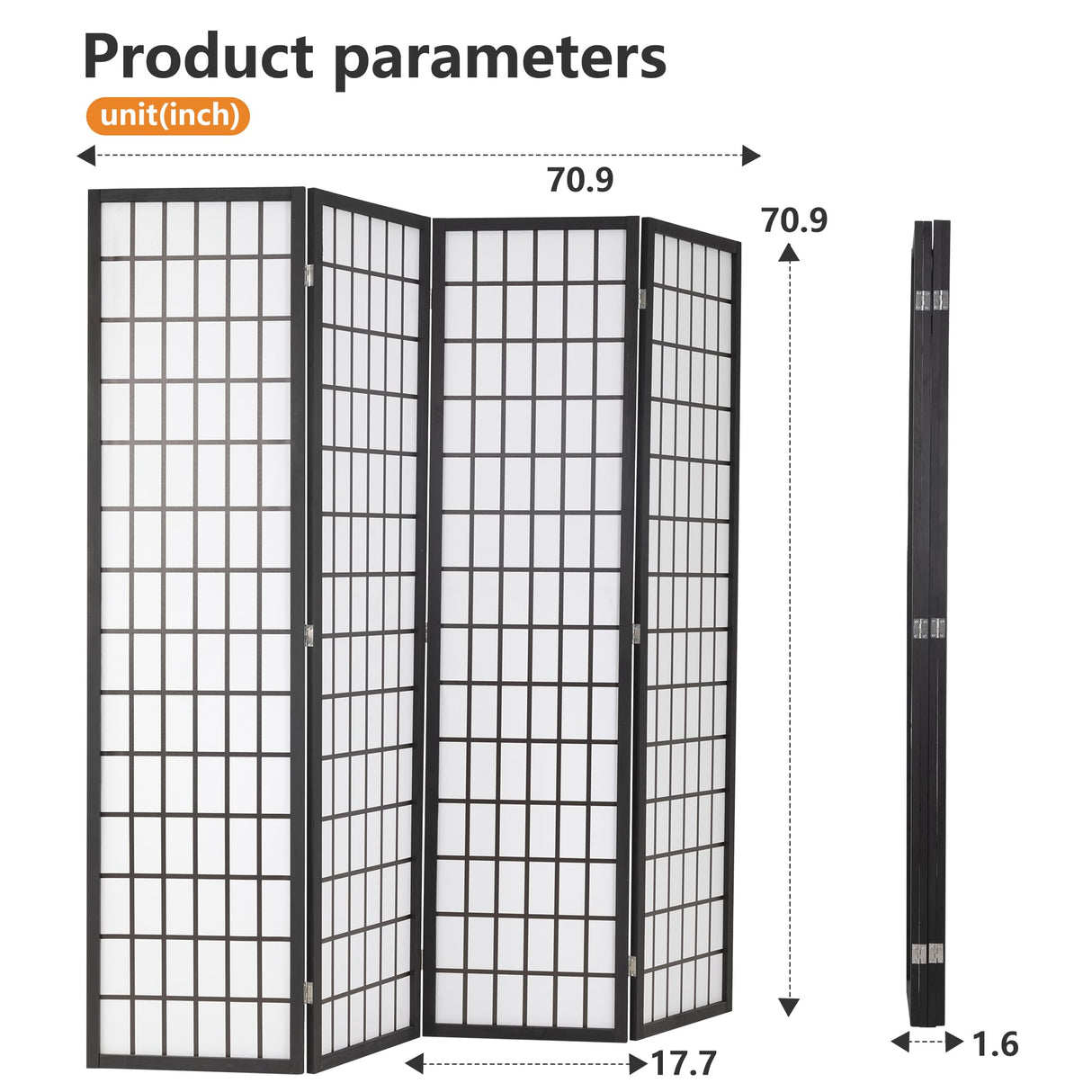 Room Divider 6Ft Folding Oriental Shoji Screen - Portable Privacy Divider with 4 Panels, Freestanding Japanese-Inspired Wood Partition Screen, White PayLessHere